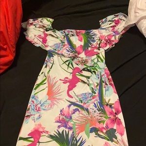 Floral floor length dress , off shoulders
